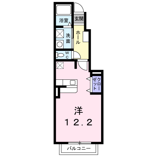 プレステージⅡA(ワンルーム/1階)の間取り写真