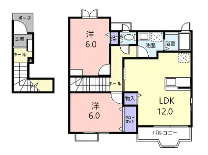 ブルックヒルズⅡ(2LDK/2階)の間取り写真