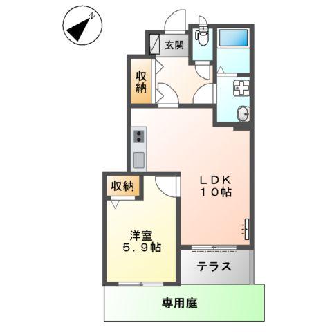 HOUSE UⅡ(1LDK/1階)の間取り写真