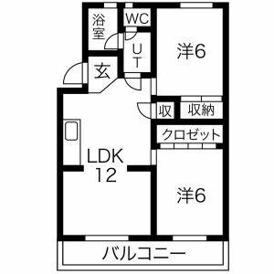 八城マンション(2LDK/4階)の間取り写真