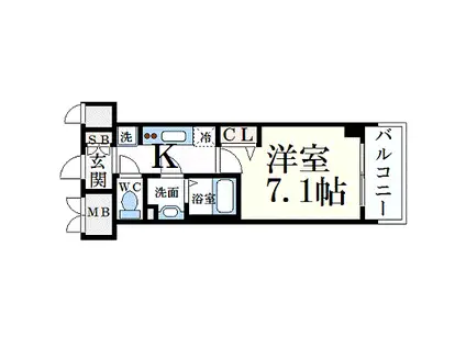 プレサンス桜通ベルノ(1K/13階)の間取り写真
