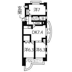 フェリーチェ勝川(3DK/6階)の間取り写真