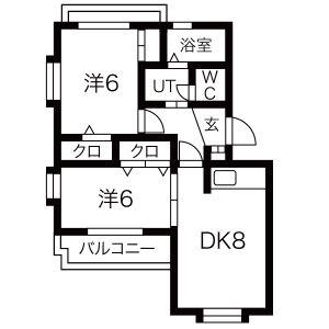 BLUE HOUSE(2DK/2階)の間取り写真