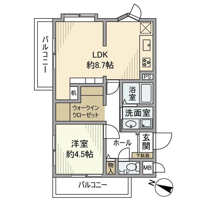 トーカンマンション藤ヶ丘2(1LDK/4階)の間取り写真