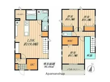 名古屋市東山線 藤が丘駅(愛知) バス乗車時間：18分 晴丘バス停で下車 徒歩11分 2階建 築2年(3LDK)の間取り写真