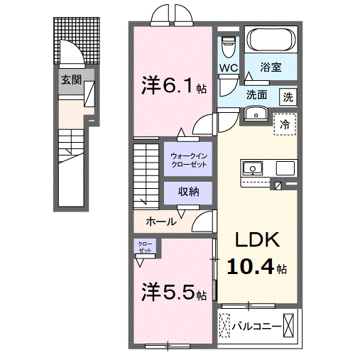 YKガーデンⅡ(2LDK/2階)の間取り写真