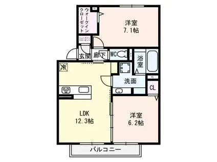 RASSURER LIEU ASAHI(2LDK/1階)の間取り写真