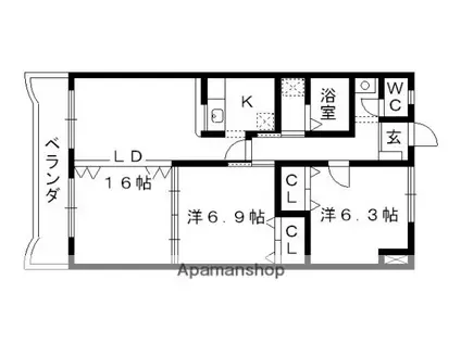 サンシティ貴船(2LDK/1階)の間取り写真