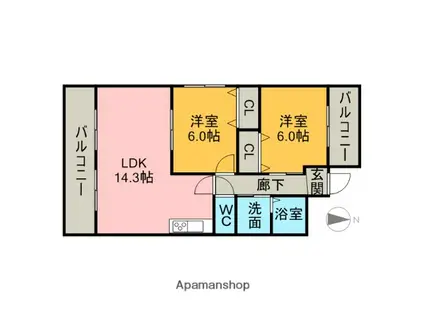 サンブレイブ南城(2LDK/1階)の間取り写真