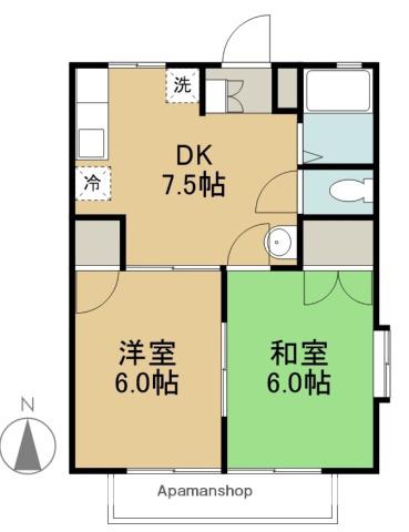 サンシティーWⅡ(2DK/1階)の間取り写真
