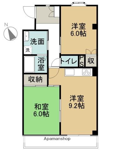 グレイス鬼頭(2LDK/3階)の間取り写真