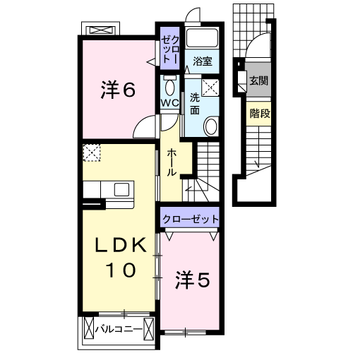 オレンジハウス B棟(2LDK/2階)の間取り写真