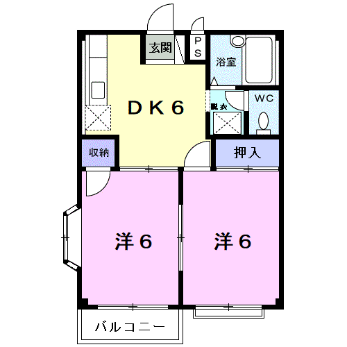 ジュネスアノンΒ(2DK/2階)の間取り写真