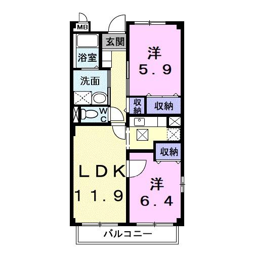サンリッツ高宮A(2LDK/1階)の間取り写真