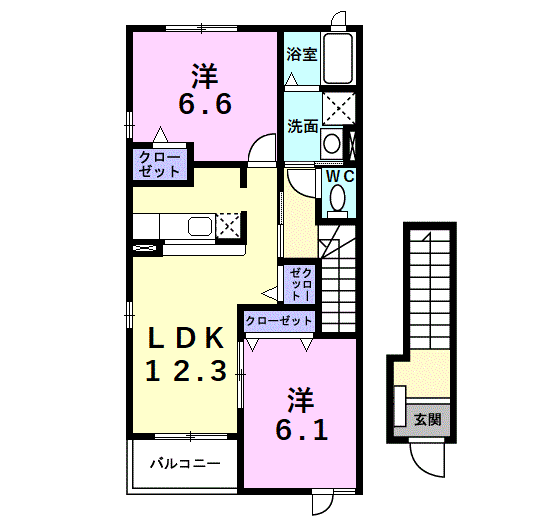 プロムナード壱番館(2LDK/2階)の間取り写真