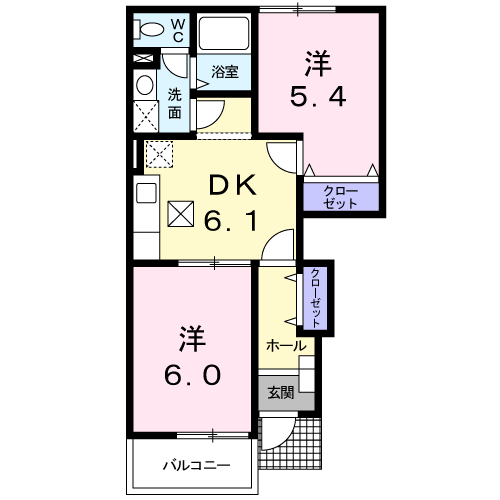 クレディ(2DK/1階)の間取り写真