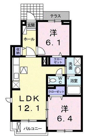 名鉄常滑線 聚楽園駅 徒歩7分 3階建 築15年(2LDK/1階)の間取り写真