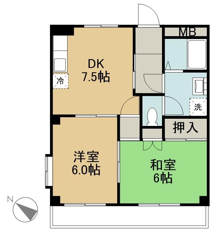 グランドゥール根崎(2DK/3階)の間取り写真