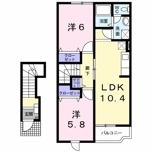メイプルタウンB棟(2LDK/2階)の間取り写真