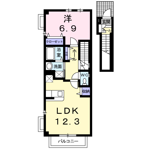 ノーヴァ(1LDK/2階)の間取り写真
