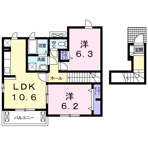 ベルデーア東海(2LDK/2階)の間取り写真