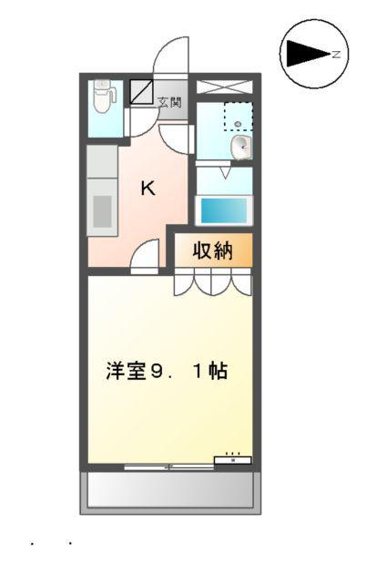ハートピア草木(1K/2階)の間取り写真