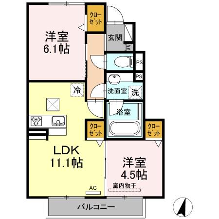 ルミエールASUKA(2LDK/1階)の間取り写真