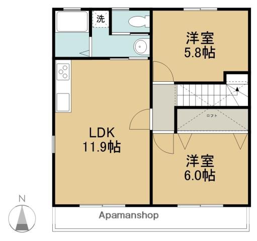 ヨーロピアンシャレー加木屋Ⅳ(2LDK/2階)の間取り写真