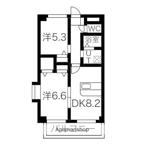 パセオ見晴Ⅰ(2DK/2階)の間取り写真