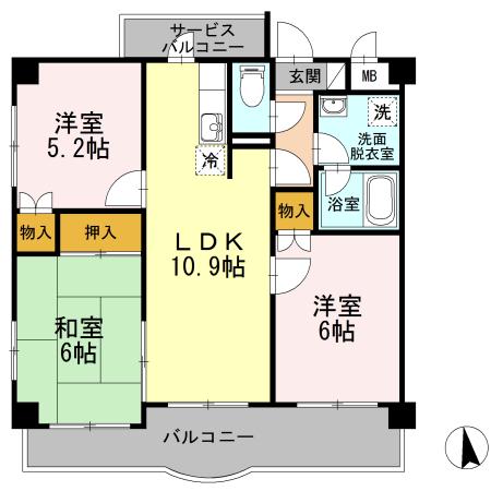 コンフォート(3LDK/3階)の間取り写真