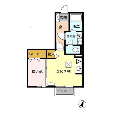 リビングタウンかじま台 A棟(1DK/1階)の間取り写真