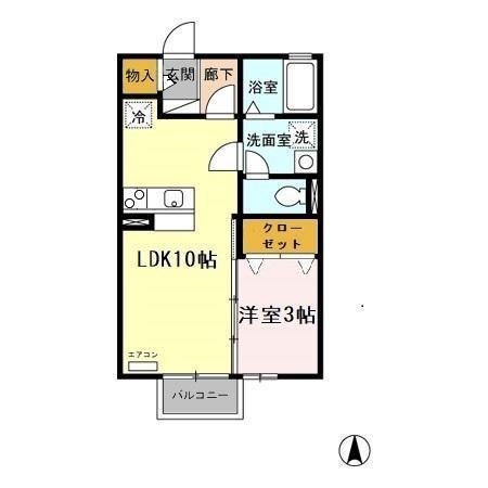 リビングタウンかじま台Ⅱ C棟(1LDK/2階)の間取り写真