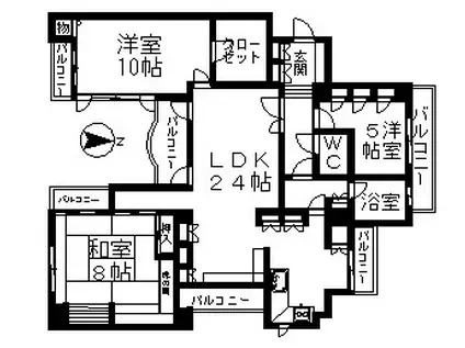 名古屋市桜通線 高岳駅 徒歩10分 5階建 築33年(3LDK/2階)の間取り写真