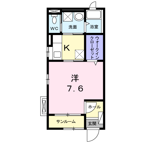 VIA桜Ⅱ番館(1K/1階)の間取り写真