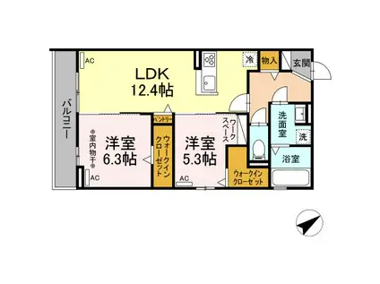 GRACE TSUKATA(2LDK/2階)の間取り写真