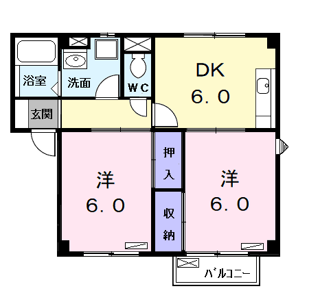 アメニティーハイツ(2DK/1階)の間取り写真