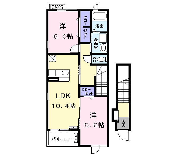 インプレス高杉Ⅱ(2LDK/2階)の間取り写真