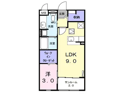 カルムTN(1LDK/1階)の間取り写真