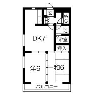 ホワイトヒルズ(2DK/2階)の間取り写真