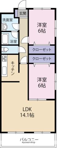 サン・キャッスル岩崎(2LDK/2階)の間取り写真