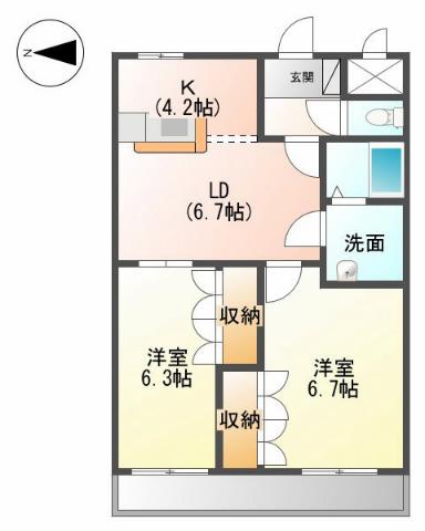F・ロッシュ(2LDK/2階)の間取り写真