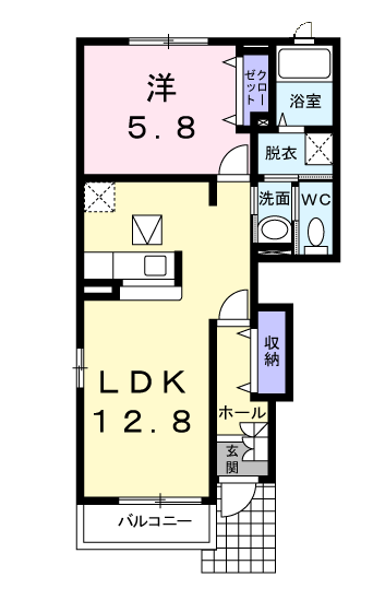 エアリー(1LDK/1階)の間取り写真