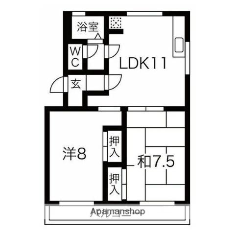 箕の手ハイツ(2LDK/1階)の間取り写真