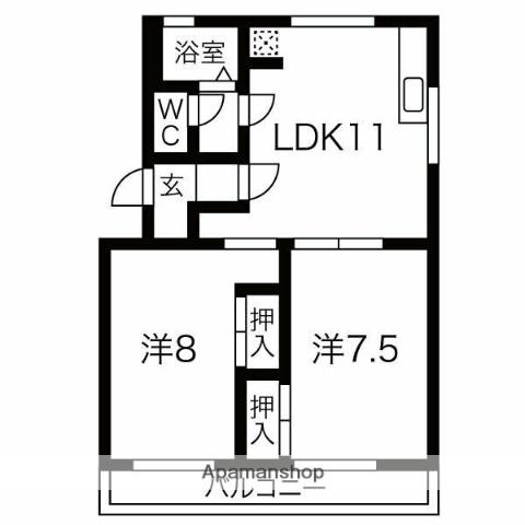 箕の手ハイツ(2LDK/1階)の間取り写真