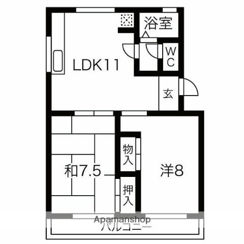 箕の手ハイツ(2LDK/2階)の間取り写真