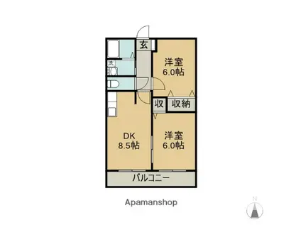 ヒルズ岩崎台(2LDK/1階)の間取り写真