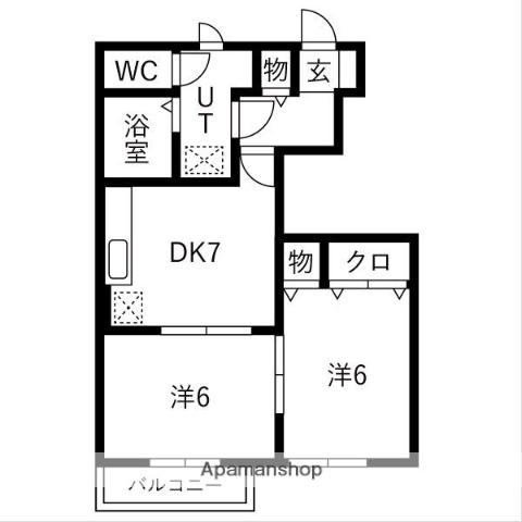 フリージアガーデン(2DK/1階)の間取り写真