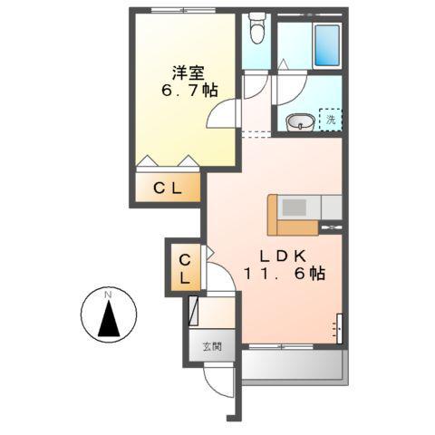 M.I CORPO S(1LDK/1階)の間取り写真