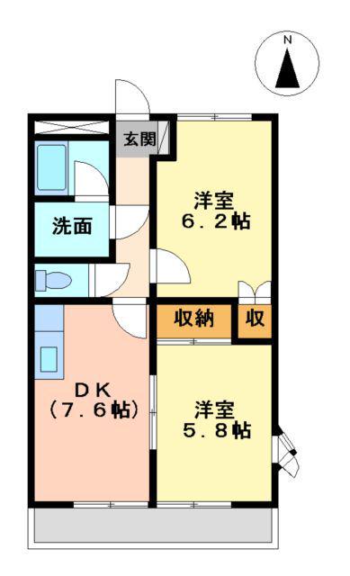 ディアウィングニシジマ(2DK/2階)の間取り写真