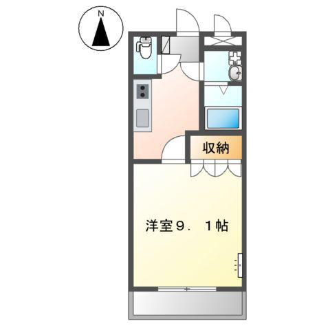 ルミエール大坪(1K/2階)の間取り写真